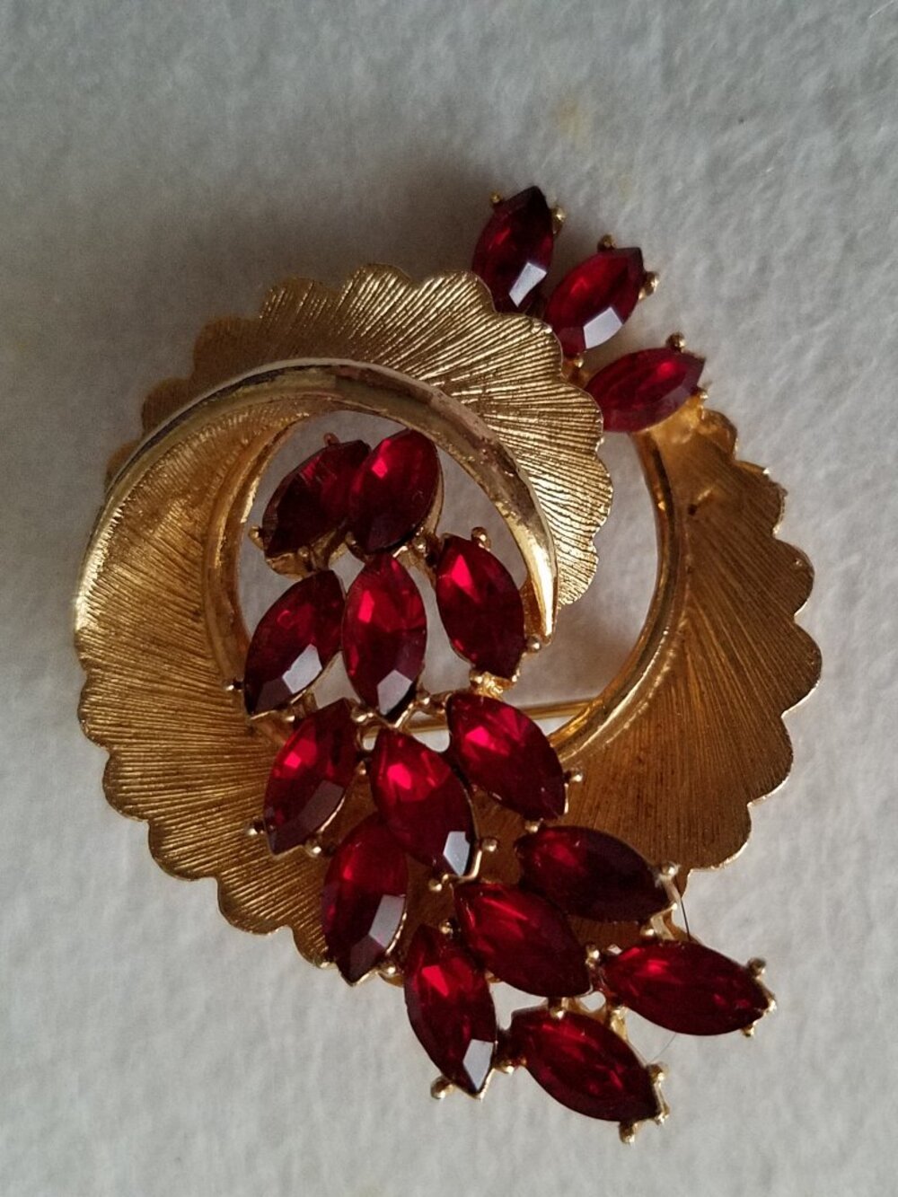 Vintage Coro Red Rhinestone Swirl Brooch